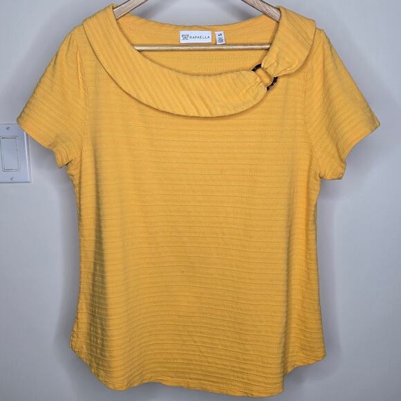 RAFAELLA Womens Yellow Collared Boat Neck Short Sleeve Top Size Large - Picture 1 of 8